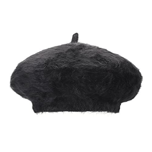 Ovida Women Soft Faux Fur Beret Hat Plush French Style Hat Fluffy Warm Winter Beanie Cap For Lady Girls D Black #TOP2