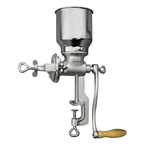 Moulin à Céréales Manuel avec Grande Trémie de 13cm & Pince de Table 4cm,Finesse de Broyage Réglable,Multifonction Broyeur à Grains en Fonte,pour Noix,Café,...