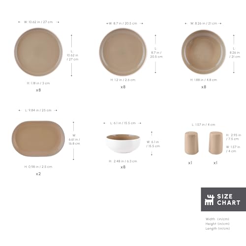 Karaca Terra 36-Piece Stoneware Dinner Set for 8 People, Dishwasher Safe, Microwave Safe, Dinner Plate, Pasta Bowl, Side Plate, Soup Bowl, Serving Platters, Cream
