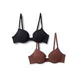 Amazon Essentials Damen Plunge-BH Mit Bügel Und Futter Aus Baumwolljersey, 2er-Pack, Haselnuss/Schwarz, 75D