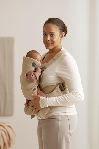 BabyBjörn Baby Carrier Mini, Beige, Woven | Newborn Carrier (7-25 lbs), Ergonomic, Easy-to-Use