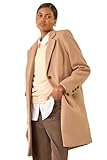 Roman Originals Tailored Single Breasted Coat for Women UK - Ladies Everyday Autumn Winter Comfy Soft Evening Vacation Work Party Night Out - Camel - Size 16