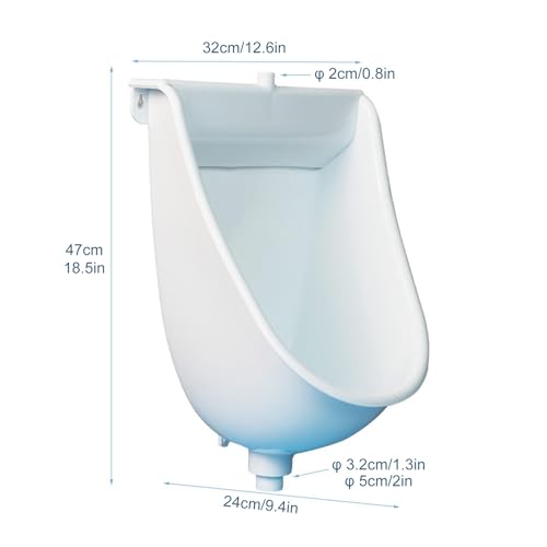 Orinal de plástico para montaje en pared, para hombres, con descarga tipo cascada, antichapoteo, instalación dual, 18,5 × 12,6 × 9,4 pulgadas (blanco) miniatura 2