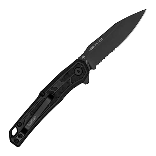 Image of Kershaw Appa Pocket Knife, All-Black, 2.75 Inch Steel Partially Serrated Reverse Tanto Blade, EDC with Assisted Opening, Reversible Pocketclip, Everyday Carry Pocket Knife for Men and Women