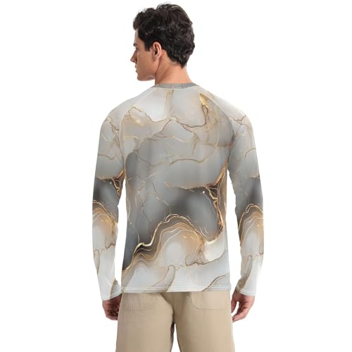 Marble Gold Silver Men's Rash Guard Quick Drying Loose Long Sleeve Sun Protection UPF 50+ Summer2