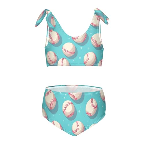 Baseball Pattern Girls Two Piecing Kids Bikini Set Quick-Dry Bathing Suit Swimwear Cute Shoulder Strap