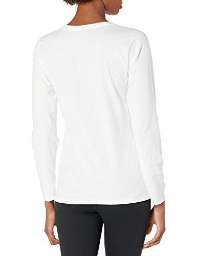 Hanes Women's V-Neck Long Sleeve Tee, White, Large