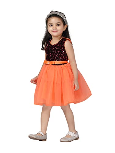 Image of MUHURATAM Baby Girl's Net Fit and Flare Knee-Length Dress (FK-1001 Orange 18)