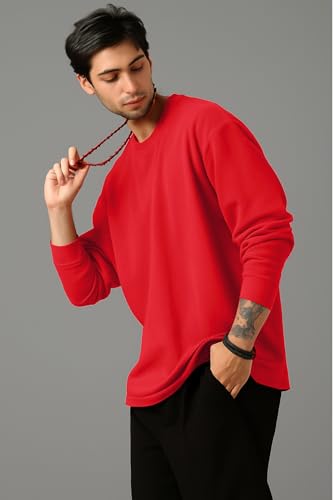 Image of Oversized Cotton Plain Full Sleeve Round Neck T Shirt for Men