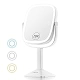 CHICLEW 化粧鏡 1X/10X 拡大鏡 ライト付き【2000mAh 大容量バッテリー】24cm 大きい 両面鏡 女優ミラー ステップレス調光 3色モードled ミラー 調整可能スタンド 取り外し可能 タッチ式 USB充電式 メイク鏡