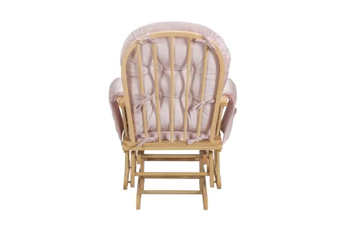 Image of Suite Bebe Mason Nursery Rocking Chair with Ottoman, Wooden Glider for Baby Nursing, Smooth Gliding Rocker, Natural Wood Finish and Pink Fabric
