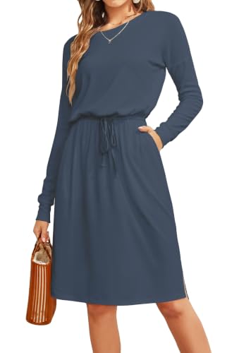 Image of Simier Fariry Womens Fall Winte Long Sleeve Knee Length Casual Dress with Pockets