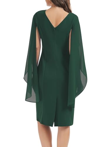 Image of HELYO Women's Chiffon Cloak Sleeve Mini Cape Dress V-Back Semi-Formal Elegant Bodycon Wedding Guest Evening Cocktail Dresses