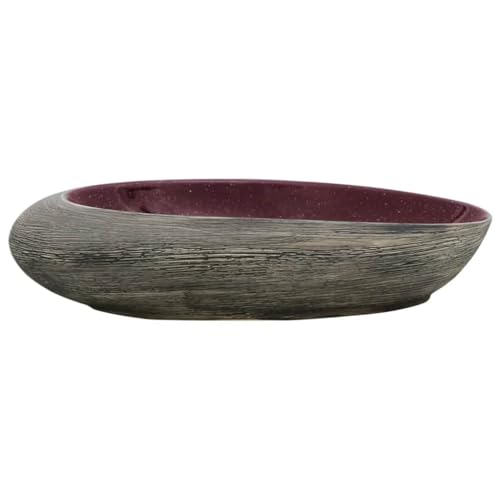 vidaXL Aufsatzwaschbecken, Oval Waschbecken mit Muster, Handgefertigt Waschtisch Waschschale für Badezimmer, Handwaschbecken Spülbecken, Lila Grau 59x40x14 cm Keramik