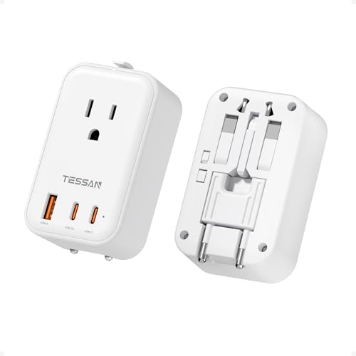 変換プラグ 全世界対応 海外コンセント TESSAN 超薄型旅行用コンセント C/O/BF/Aタイプ付き 2つUSB-Cと1つUSB-Aポート付き 海外電源変換器 マルチ変換プラグ 電源変換アダプター 韓国/ヨーロッパ/オーストラリア/イギリス/アメリカ/中国などの国に対応 旅行用便利グッズ (ホワイト)