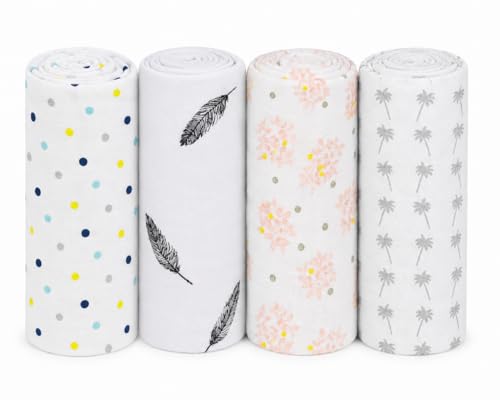Image of Pure Cotton Muslin Baby Swaddle Blanket for Newborn Baby- Super Soft Wrapper Cloth & Nursing Cover, Gentle on Baby Skin (120 x 120 CM)-Pack of 4 COCOUNT & BLACK WING & LEAF DOT & GREY DOT