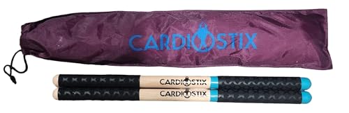 CardioStix 8.5oz Bundle Highest-Weighted Double Grip(1 PAIR WITH BAG) Premium American Hickory Wood Cardio Drum Sticks | Drumming, Fitness, Aerobic Class, Exercises(Teal w/bag)