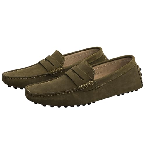 Image of ANUFER Men's Suede Leather Penny Loafers Comfort Driving Shoes Moccasin Slippers