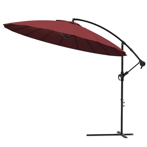 vounot® Parasol Déporté de Jardin 3M avec Manivelle Anti-Retour 18 Baleines en Fibre de Verre Parasol Inclinable Toile avec Protection UV Inclus Housse de...