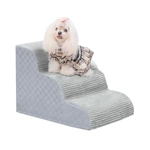 Dog Stairs Ramp for Couch 15.7″ H, 3-Step Pet Stairs for Small Dogs with High Density Foam, Dog Slope Stairs with Durable Non-Slip Bottom for Puppy Grey