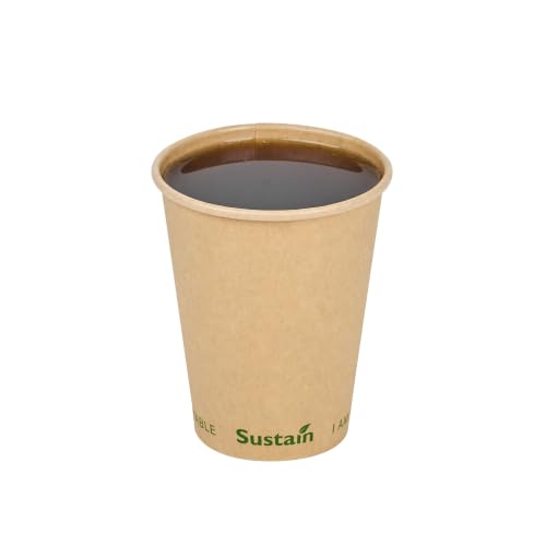 Image of Restaurantware-Sustain 12 Ounce BPI-Certified Hot Cups, 1000 Single Wall Coffee Cups - Lids Sold Separately, Leakproof PLA Coating, Compostable Kraft Paper Cups, For Hot Or Cold Drinks