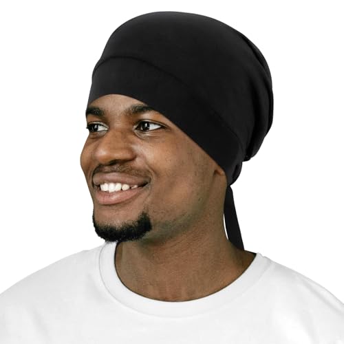 FADACHY Bonnet for Sleeping, Soft Satin Hair Wrap with High Elasticity Slouchy Beanie Hat for Hair Care, Unisex Chemo Headwear, Bamboo Viscose Black