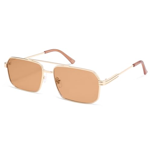 Image of SOJOS Retro Polarized Square Sunglasses for Women Men Vintage Large Double Bridge UV Protection Metal Sun Glasses SJ1246