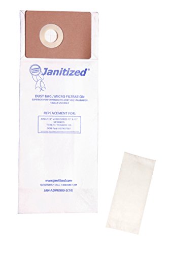 Cheapest 🛒 Janitized JAN-ADVU500-2(10) Premium Replacement Commercial Vacuum Paper Bag for Advance VU500 Vacuum Cleaners, OEM#107407587, 107404820 (Pack of 100)