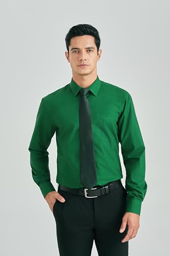 Image of HISDERN Mens Dress Shirt with Tie Pocket Square Set Classic Button Down Shirt Matching Tie Long Sleeve Shirts