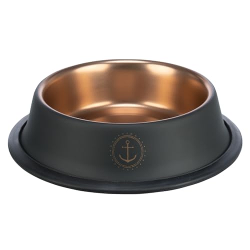 TRIXIE Hundenapf aus Edelstahl BE NORDIC 450 ml schwarz/bronze - moderner Fressnapf für große Hunde ø 19 cm Edelstahlnapf mit rutschfester Gummierung - 24304