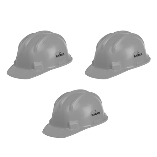 Image of KARAM PN501 Safety Helmet for Men Industrial and Construction Use| Manual Adjustment Type with Adjustable Chin Strap| Triple Corrugation and is Certified Safety Helmet Grey | Pack of 3