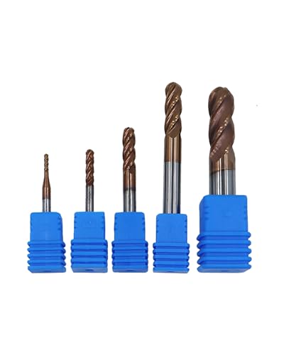 Image of 1 /16 inch 1 /8 inch 3 /16 inch 1 /4 inch 3 /8 inch Carbide End Mills Set, 4 Flute, TISIN Coated, Ball Nose End Mill Bits for Steel, CNC Router Bits, Center Cutting