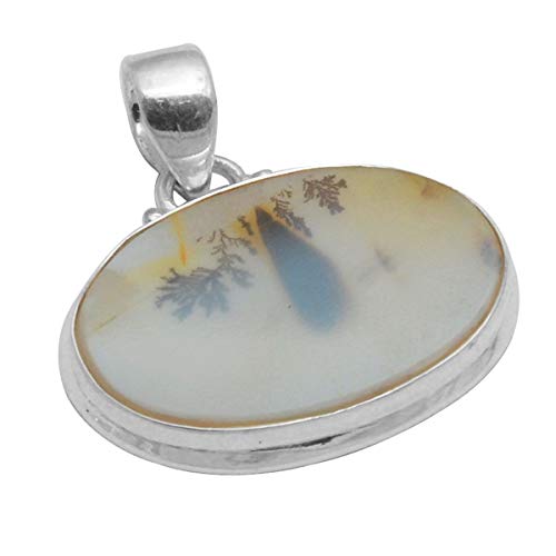 Silver Palace Colgante hecho a mano de plata de ley 925 de ágata dendrítica natural para mujeres y hombres