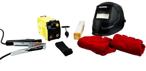 Aktionsset WELDINGER EW 140 mini MMA-/WIG-Schweißinverter Automatikhelm Elektrodensortiment Schlackehammer Handschuhe 5 Jahre Garantie