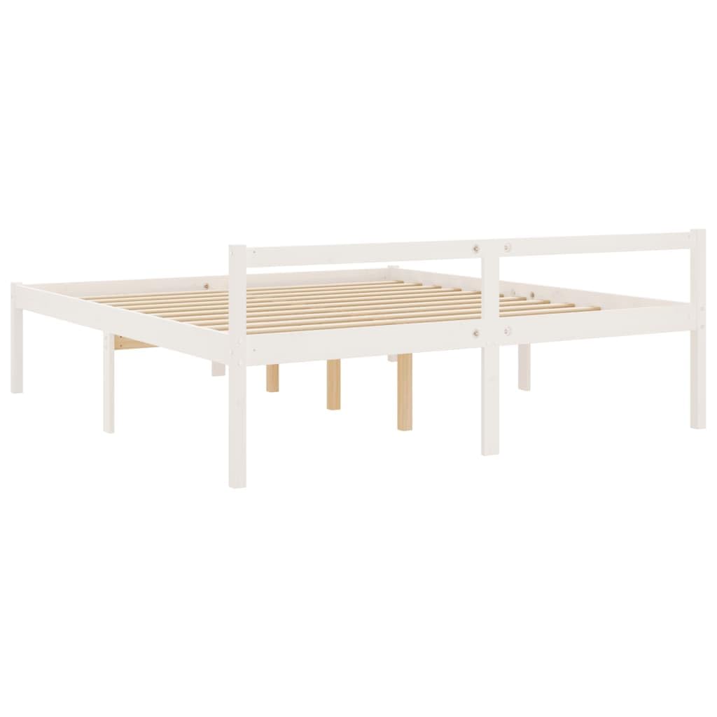 Seniorenbett 180x200 cm aus massivem Kiefernholz, Doppelbett in Weiß, Seniorengerechte Komforthöhe 45 cm, stabiles Bettgestell mit Kopfteil und Stauraum unter dem Bett