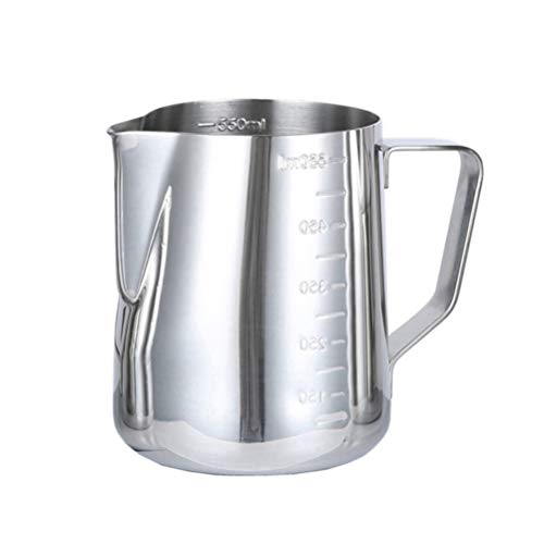 BESTonZON Taza de leche de acero inoxidable, jarra de leche Handheld café jarra de leche arte con marca de medición…