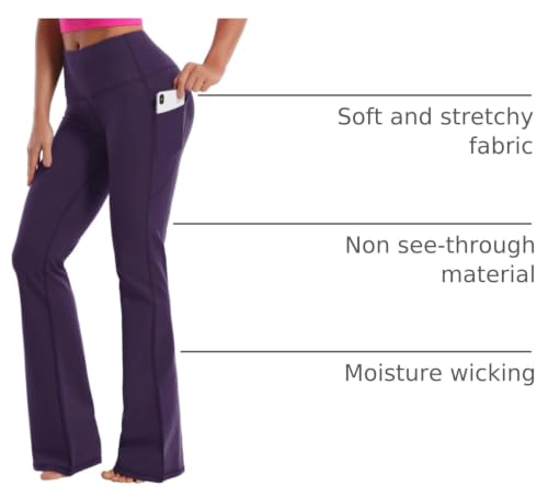 Image of BUBBLELIME 29 inch /31 inch /33 inch /35 inch /37 inch Women High Waist Bootlegs Yoga Pants Tummy Control Bootcut Workout Flared Out Pockets