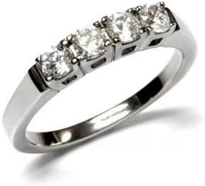 Women's Stainless Steel Four Stone Clear Cubic Zircona Wedding Ring Band