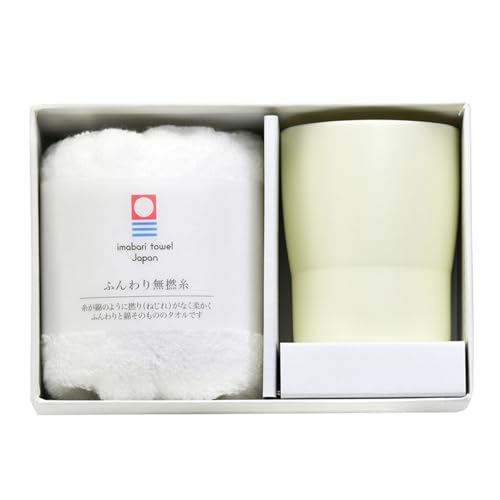 美濃焼 タンブラー カップ 約250ml 電子レンジ 食洗機対応 & 今治タオル 34×36cm セット あわいろ 鳥の子色 ギフト 日本製 AW-3053C