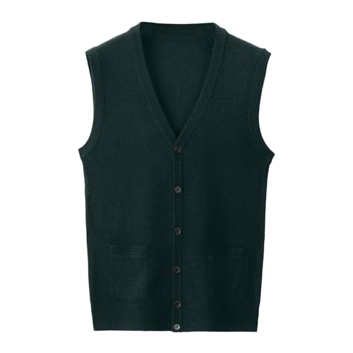 Men's Sleeveless Sweater Vest Button Down Knitted Lightweight Comfort V-Neck Cotton Solid Color Vest Pullover