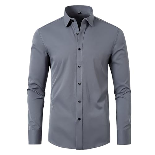 Camisetas de algodón para hombre, camisa de manga larga con solapa y botones de color liso, camisa para hombre, cuello grande, gris, XL
