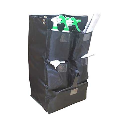 Image of Replacement Janitorial Cart Bag, High Capacity Waterproof Thickened Housekeeping Commercial Janitorial Cleaning Cart Bag with 6 Brass Grommets - 25 Gallon (Black with 5 Pockets)