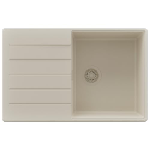 PRIMAGRAN Evier Cuisine en Granit Beige 78x50cm, Lavabo 1 bac + Kit de Vidage, Évier à Encastrer al mueble 50cm - Copenhague