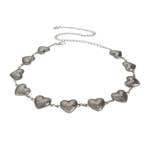 Women's Golden Heart Waist Chain Vintage Alloy Metal Belt Adjustable Carved Heart Waist Jewelry