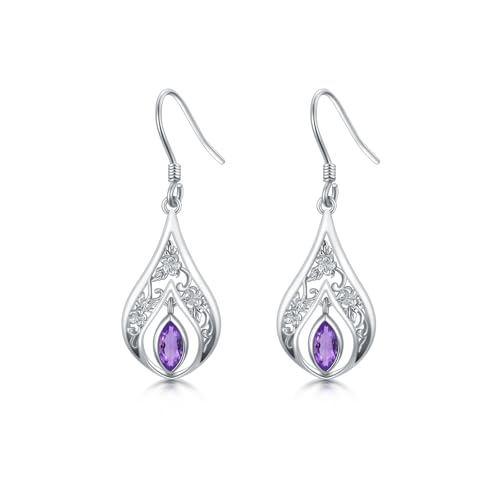 Boucles d'oreilles améthyste femme argent sterling 925 bijoux bohèmes vintage marquise