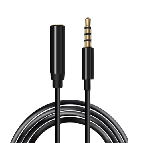 Cable alargador Jack 3.5 mm con microfono 4 Pines, Alargador Auriculares 3.5mm, Cable audio Macho a Hembra, Compatible con Compatible con PS5/PS4, Cascos, Altavoz, PC, Móvil, Negro, 5 Metros