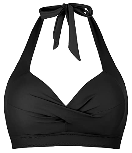 Balasami Women's Vintage 50s Halter Neck Tie Knot Back Soft Molded Padding Bikini Top Swimsuit Bathing Suit Tops Only
