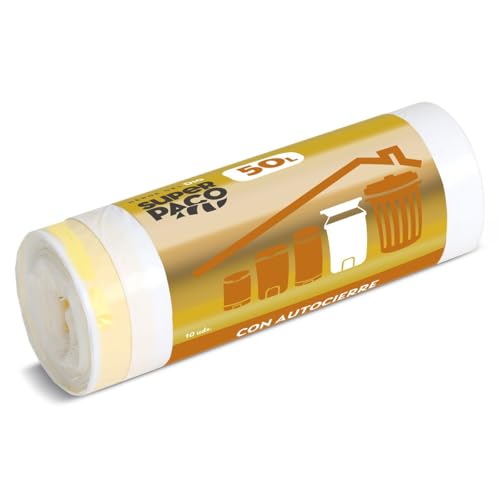 Super Paco de Dia Bolsa de Basura con Autocierre 50L, Pack de 10