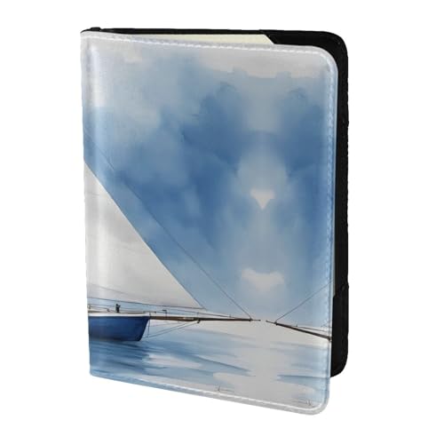 Blue Sailboat 1 stampa Portafoglio da viaggio Passaporto Custodia per Famiglia pelle per passaporto per uomo e donna nero Taglia unica