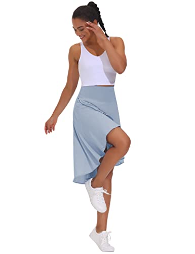 The Gym People Women'S High Waist Wrap Ruffle Hem Asymmetric Skort High Low Flowy Midi Skirt With Shorts Ice Blue thumb #4